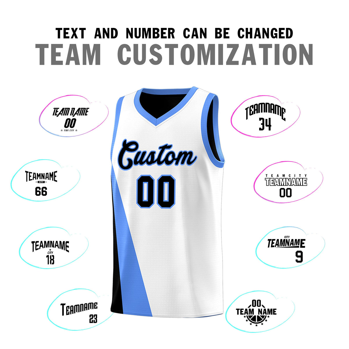 Custom White Black Slanting Two Lines Color Block Sports Uniform Basketball Jersey