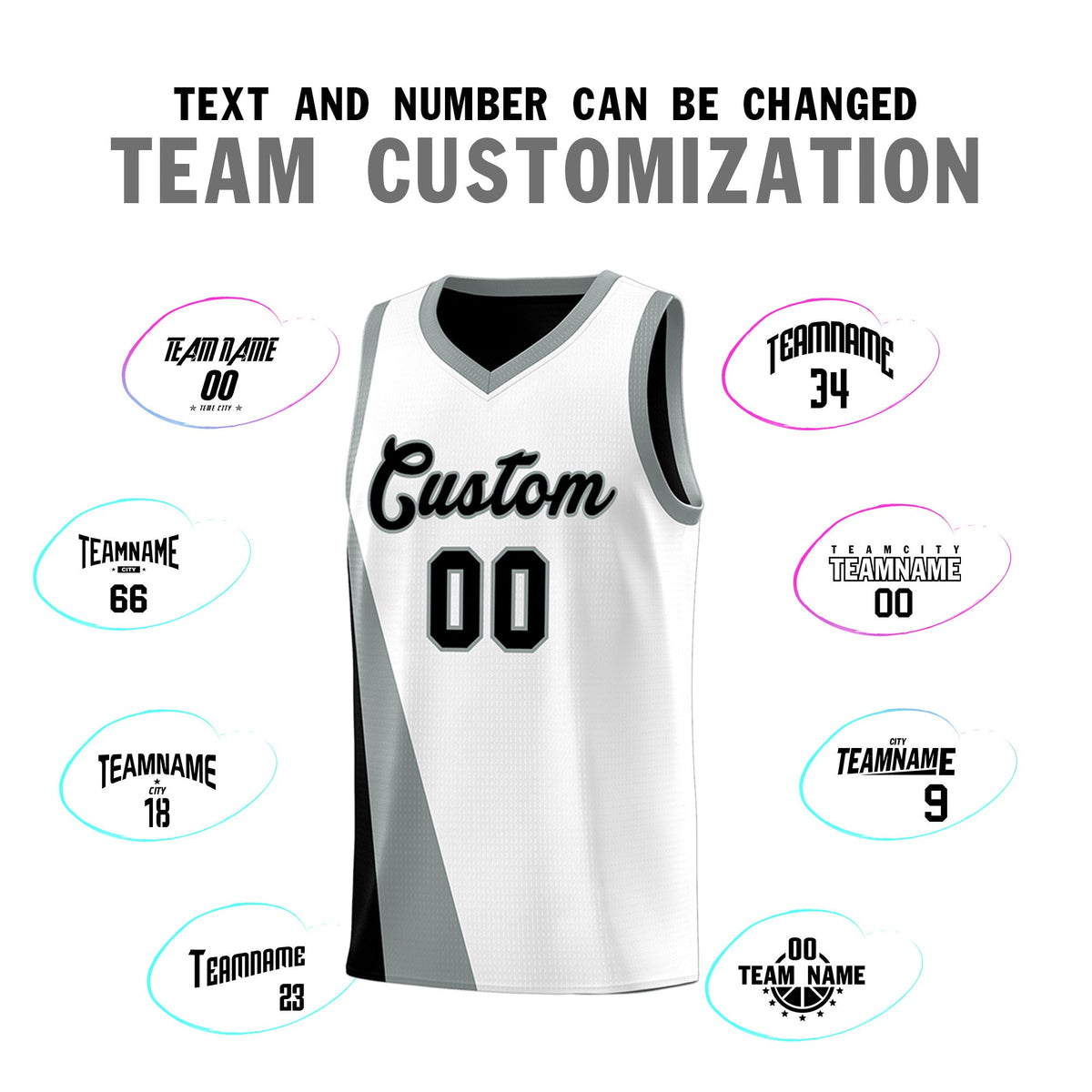 Custom White Black Slanting Two Lines Color Block Sports Uniform Basketball Jersey