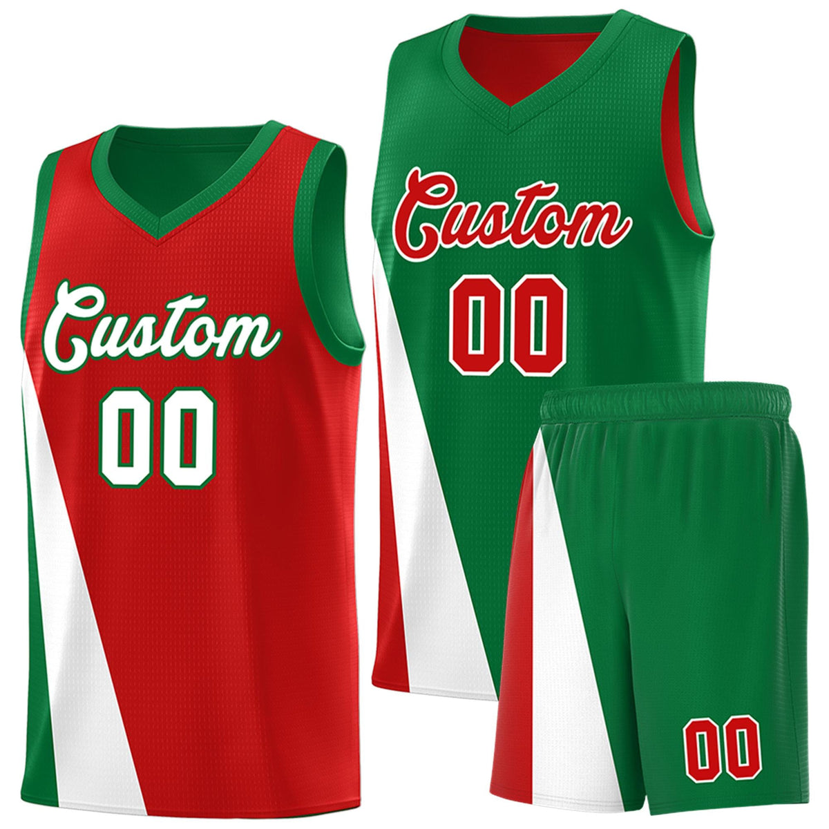 Custom Red Kelly Green Slanting Two Lines Color Block Sports Uniform Basketball Jersey