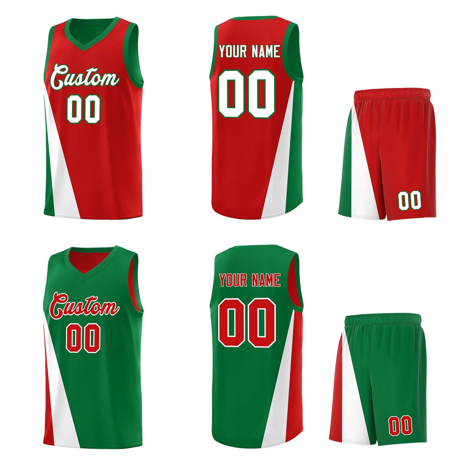 Custom Red Kelly Green Slanting Two Lines Color Block Sports Uniform Basketball Jersey