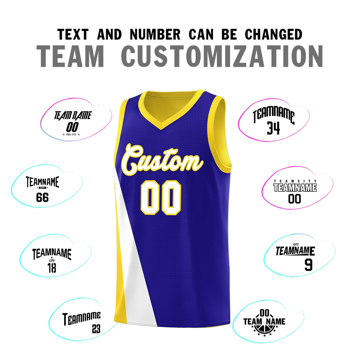 Custom Royal Gold Slanting Two Lines Color Block Sports Uniform Basketball Jersey