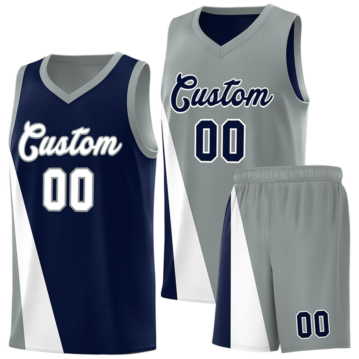 Custom Navy Gray Slanting Two Lines Color Block Sports Uniform Basketball Jersey