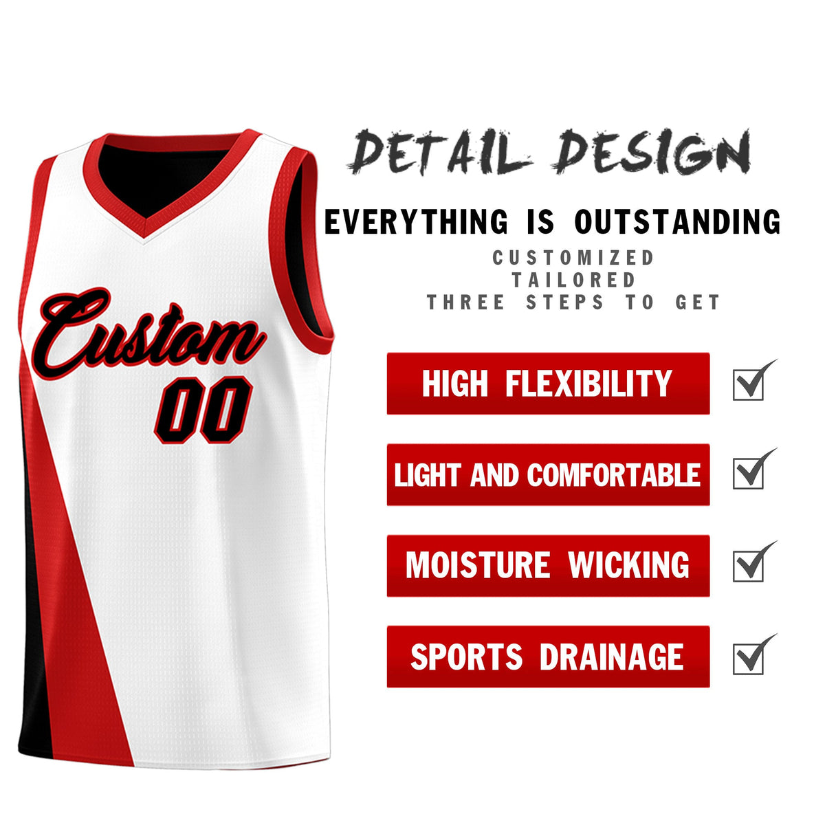 Custom White Black Slanting Two Lines Color Block Sports Uniform Basketball Jersey