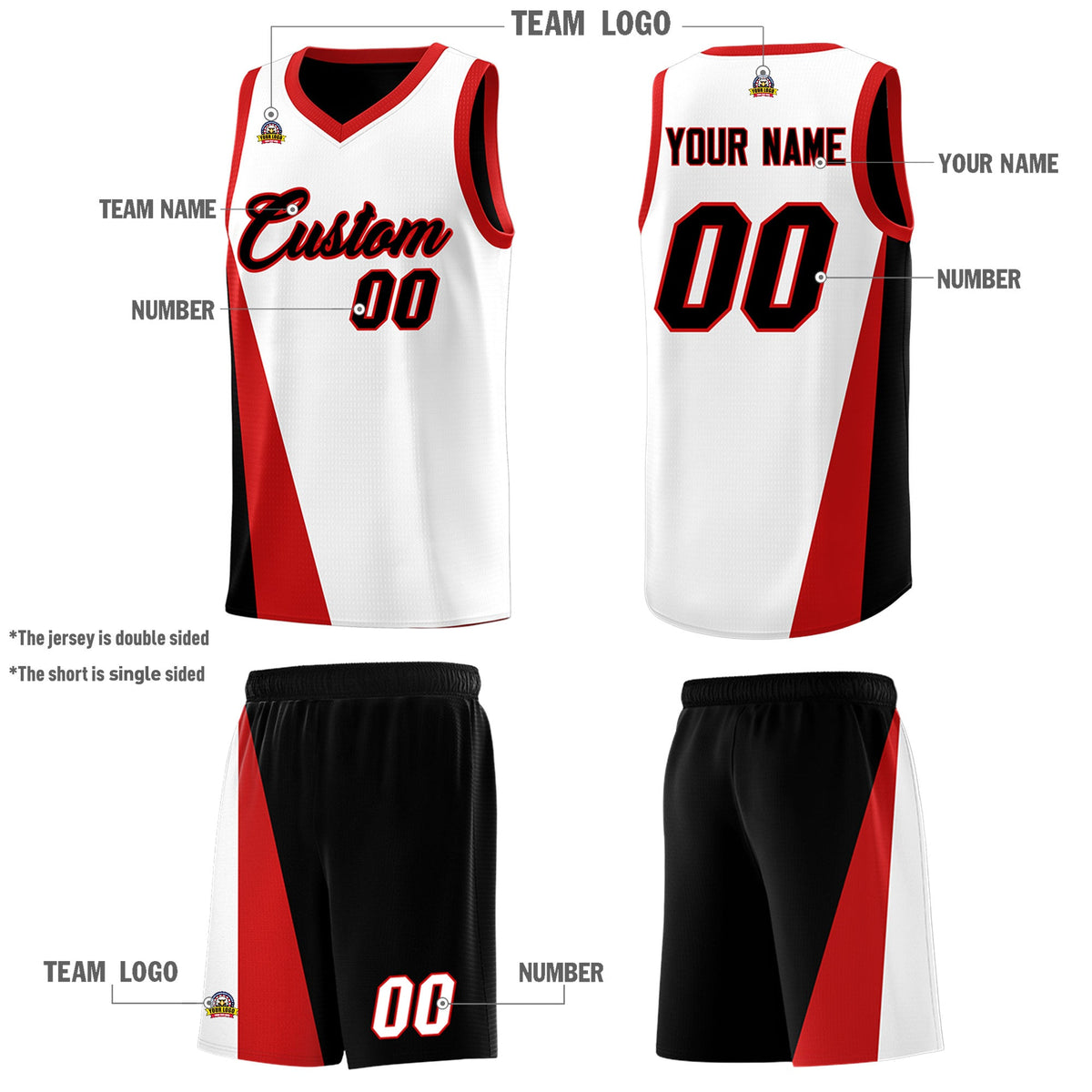 Custom White Black Slanting Two Lines Color Block Sports Uniform Basketball Jersey