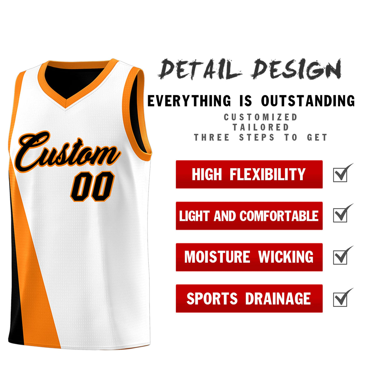 Custom White Black Slanting Two Lines Color Block Sports Uniform Basketball Jersey