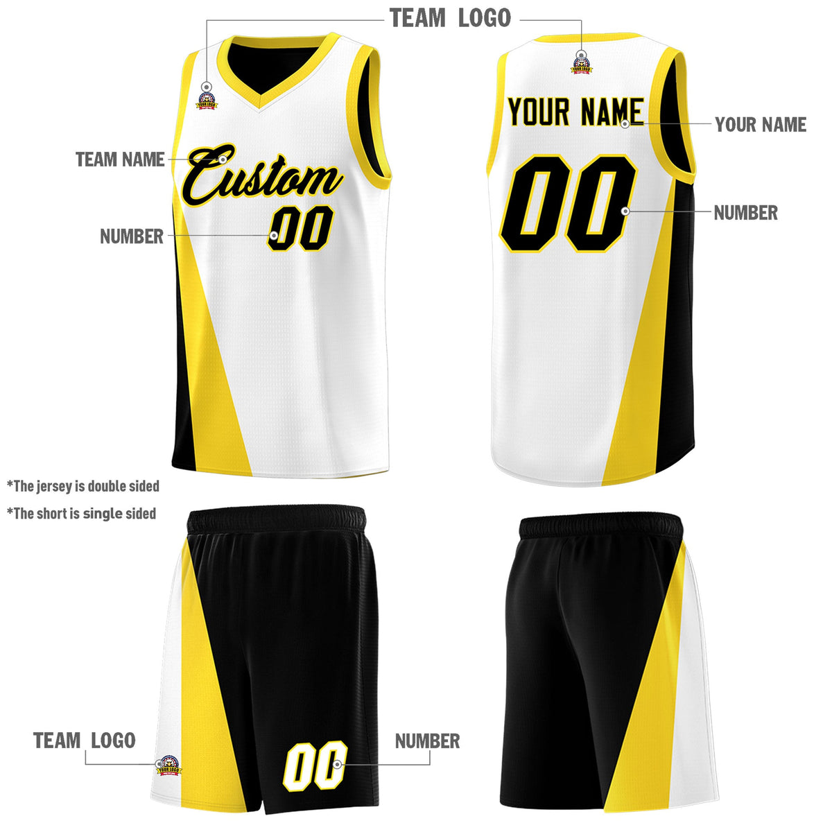 Custom White Black Slanting Two Lines Color Block Sports Uniform Basketball Jersey