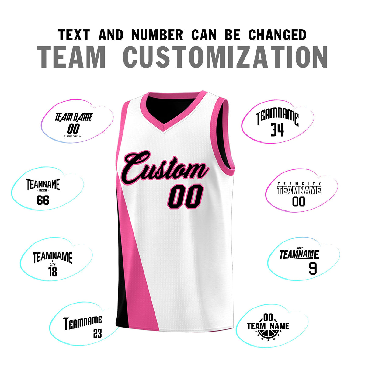 Custom White Black Slanting Two Lines Color Block Sports Uniform Basketball Jersey