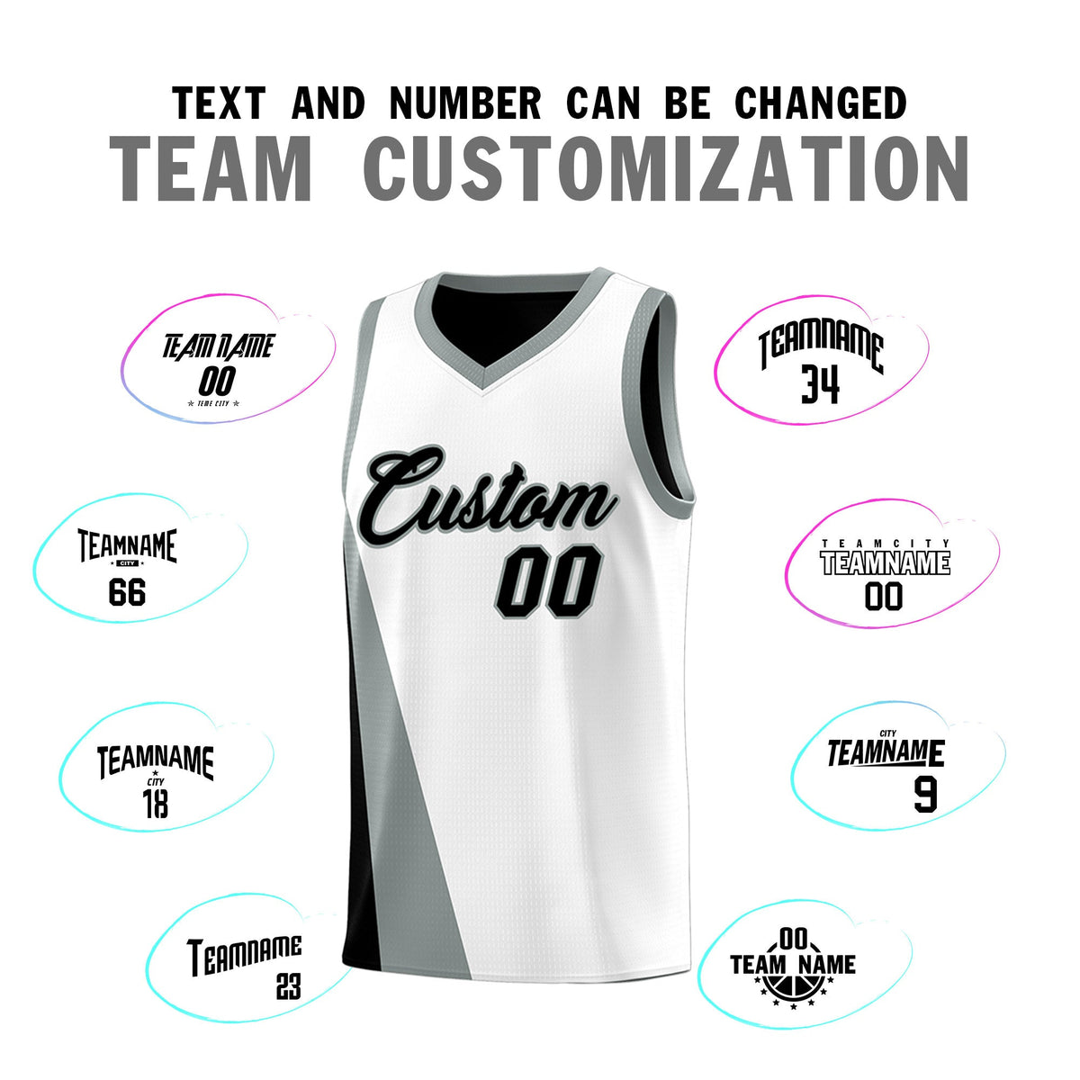 Custom White Black Slanting Two Lines Color Block Sports Uniform Basketball Jersey