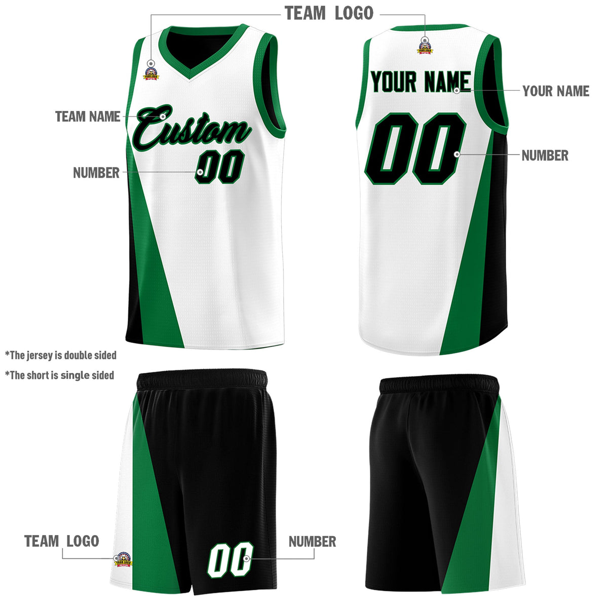 Custom White Black Slanting Two Lines Color Block Sports Uniform Basketball Jersey