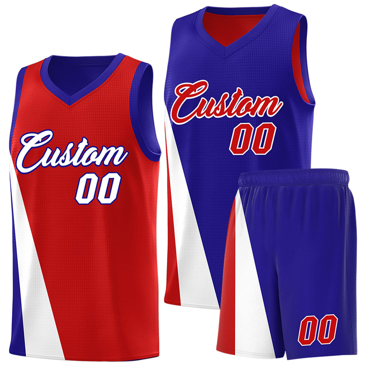 Custom Red Royal Slanting Two Lines Color Block Sports Uniform Basketball Jersey