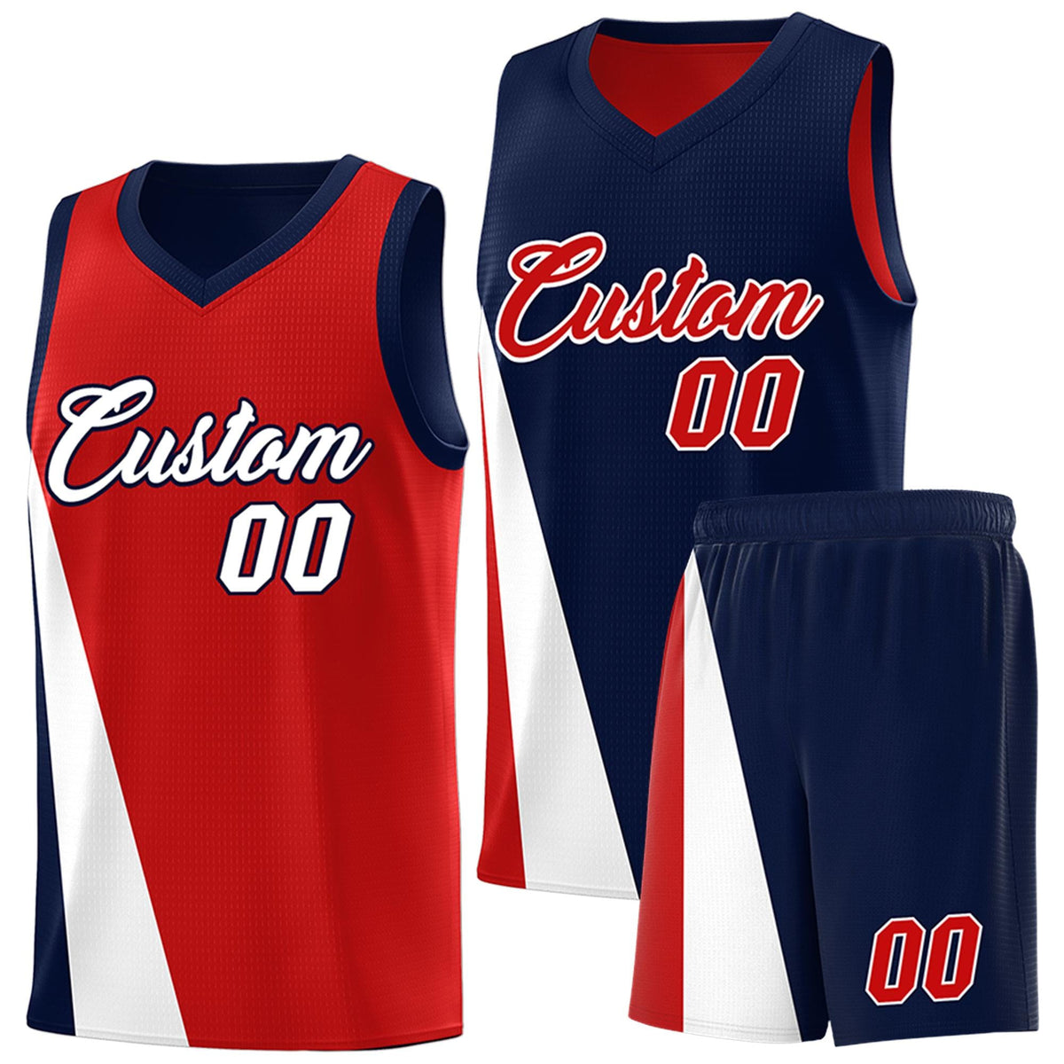 Custom Red Navy Slanting Two Lines Color Block Sports Uniform Basketball Jersey
