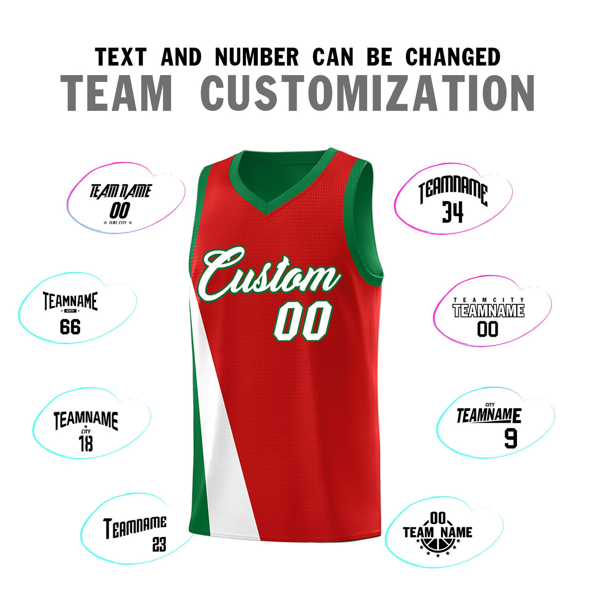 Custom Red Kelly Green Slanting Two Lines Color Block Sports Uniform Basketball Jersey