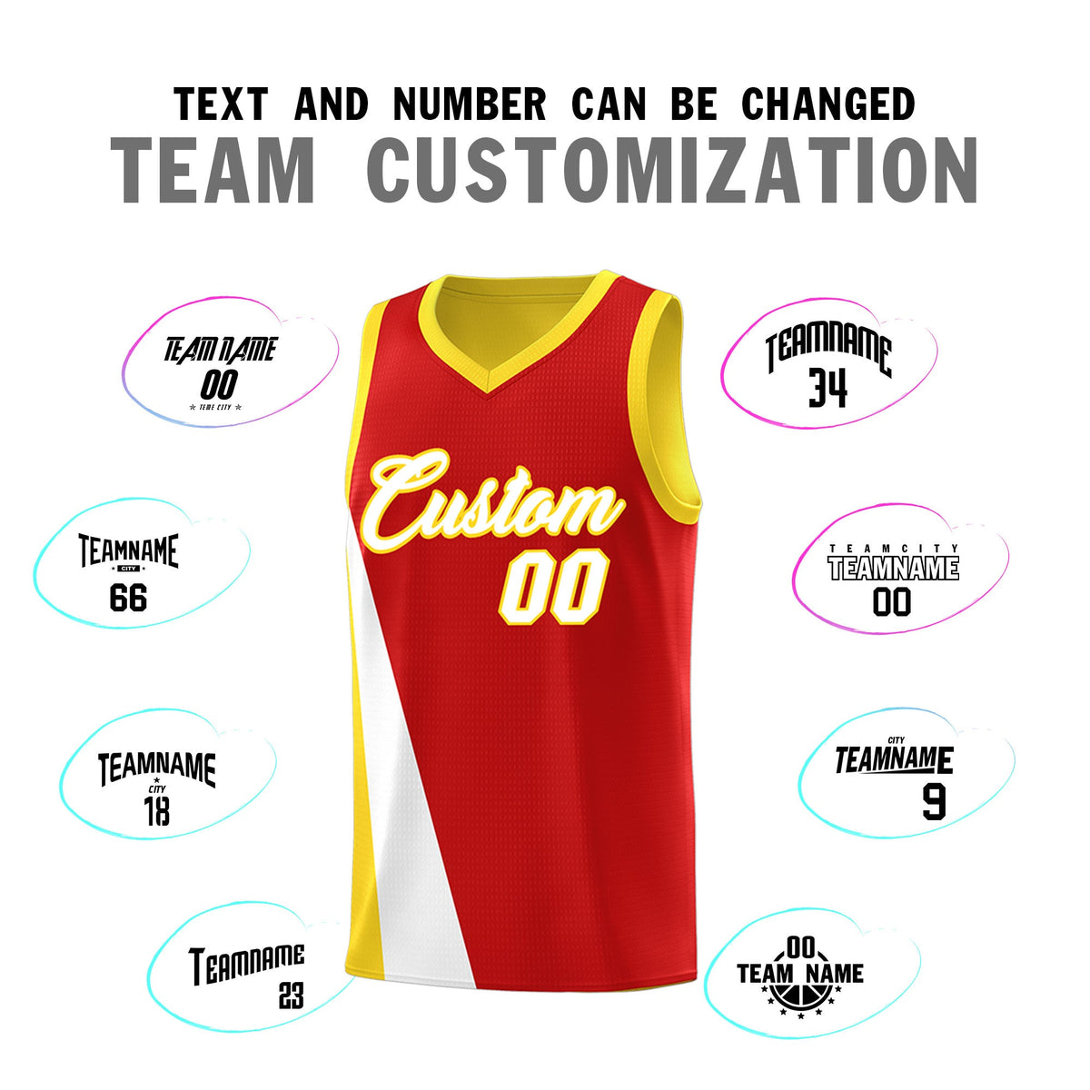 Custom Red Gold Slanting Two Lines Color Block Sports Uniform Basketball Jersey