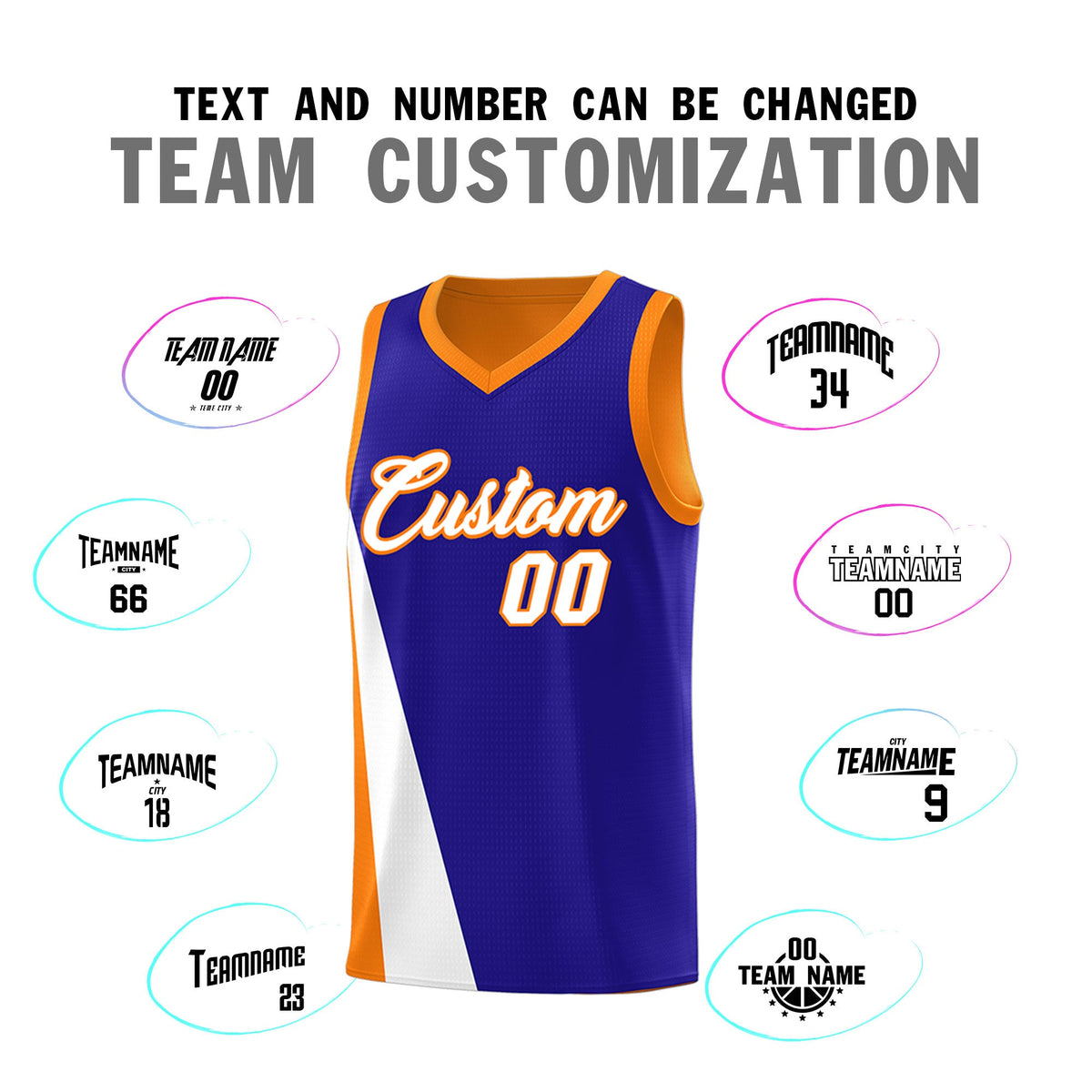 Custom Royal Orange Slanting Two Lines Color Block Sports Uniform Basketball Jersey