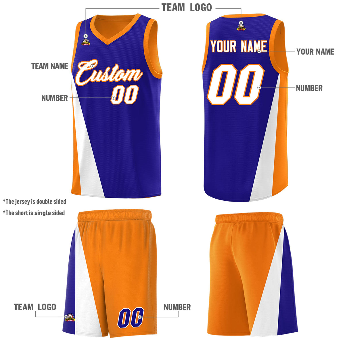 Custom Royal Orange Slanting Two Lines Color Block Sports Uniform Basketball Jersey