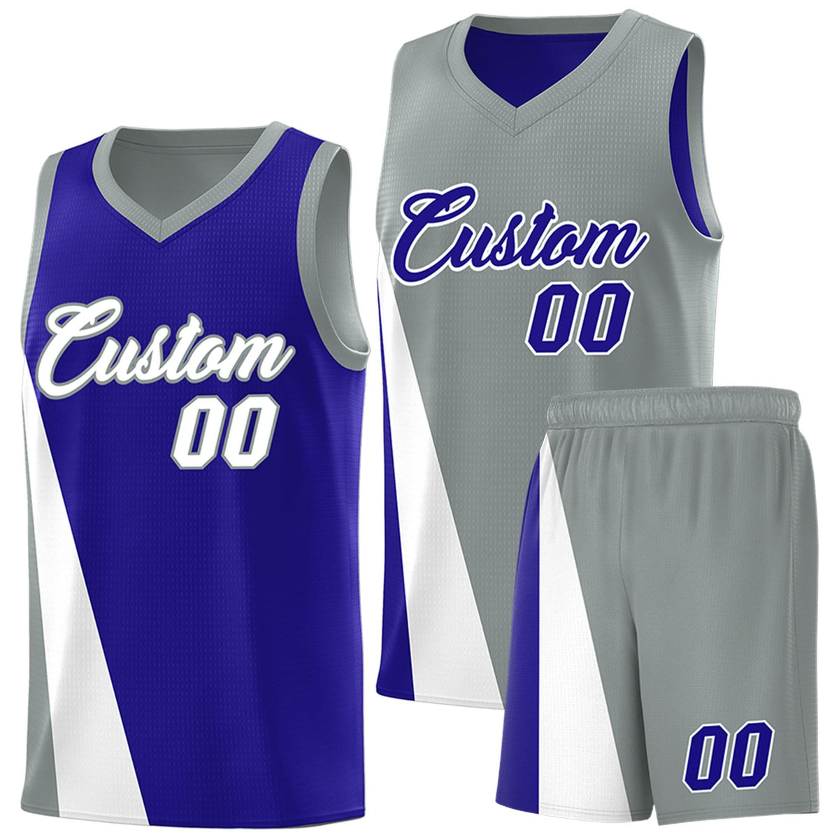 Custom Royal Gray Slanting Two Lines Color Block Sports Uniform Basketball Jersey