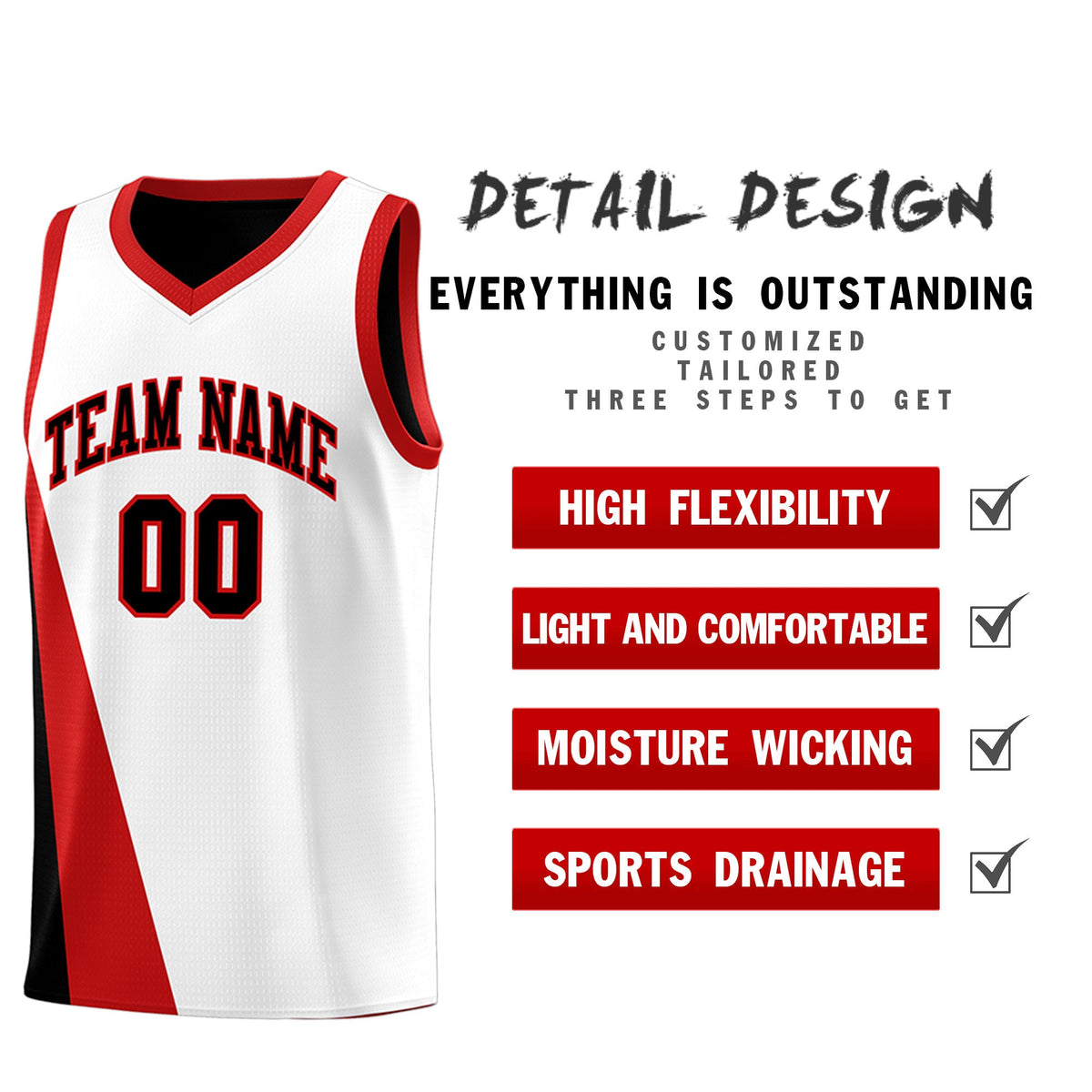 Custom White Black Slanting Two Lines Color Block Sports Uniform Basketball Jersey