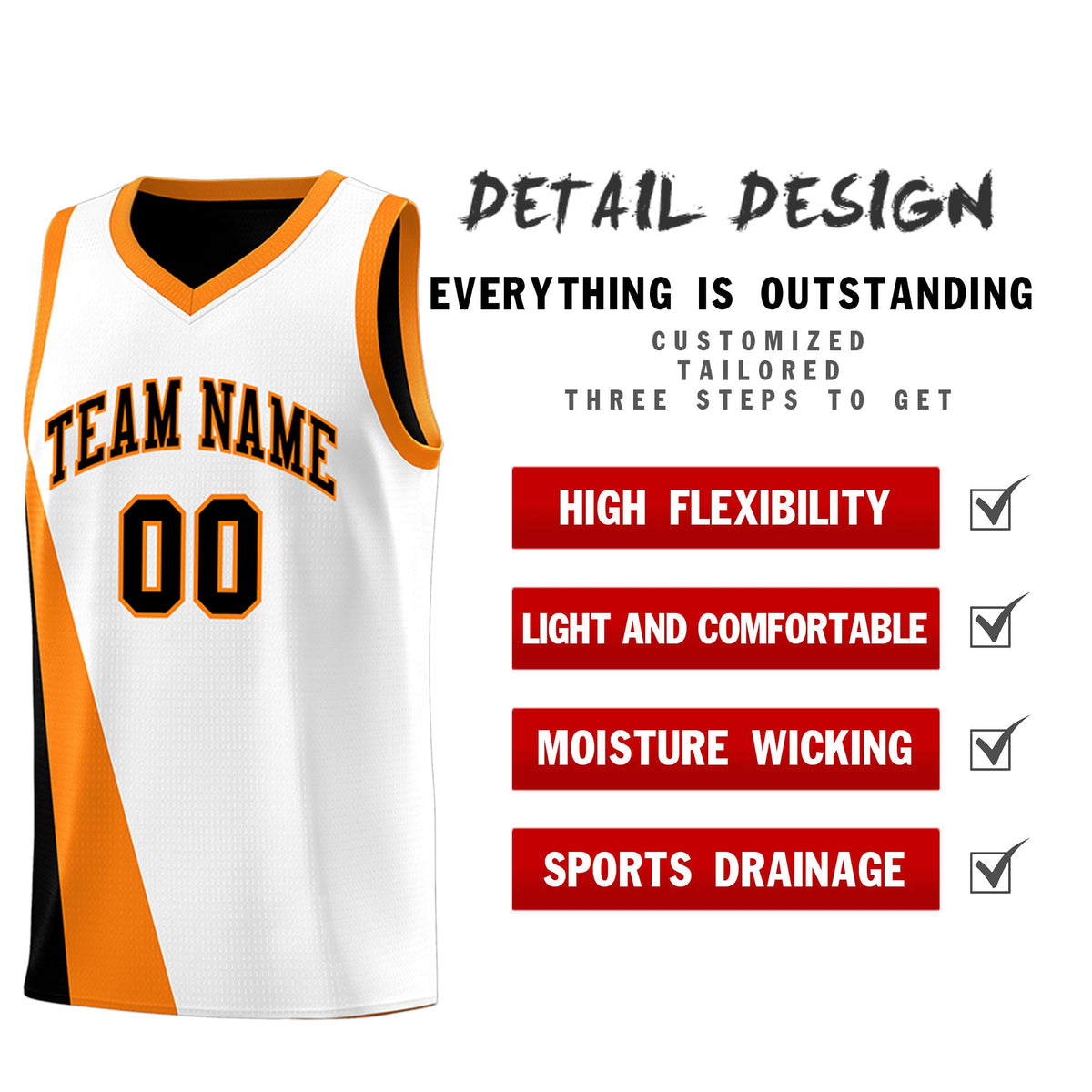 Custom White Black Slanting Two Lines Color Block Sports Uniform Basketball Jersey