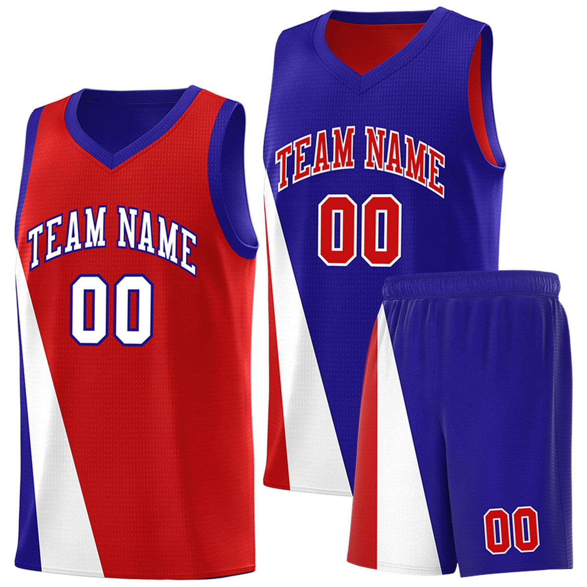 Custom Red Royal Slanting Two Lines Color Block Sports Uniform Basketball Jersey