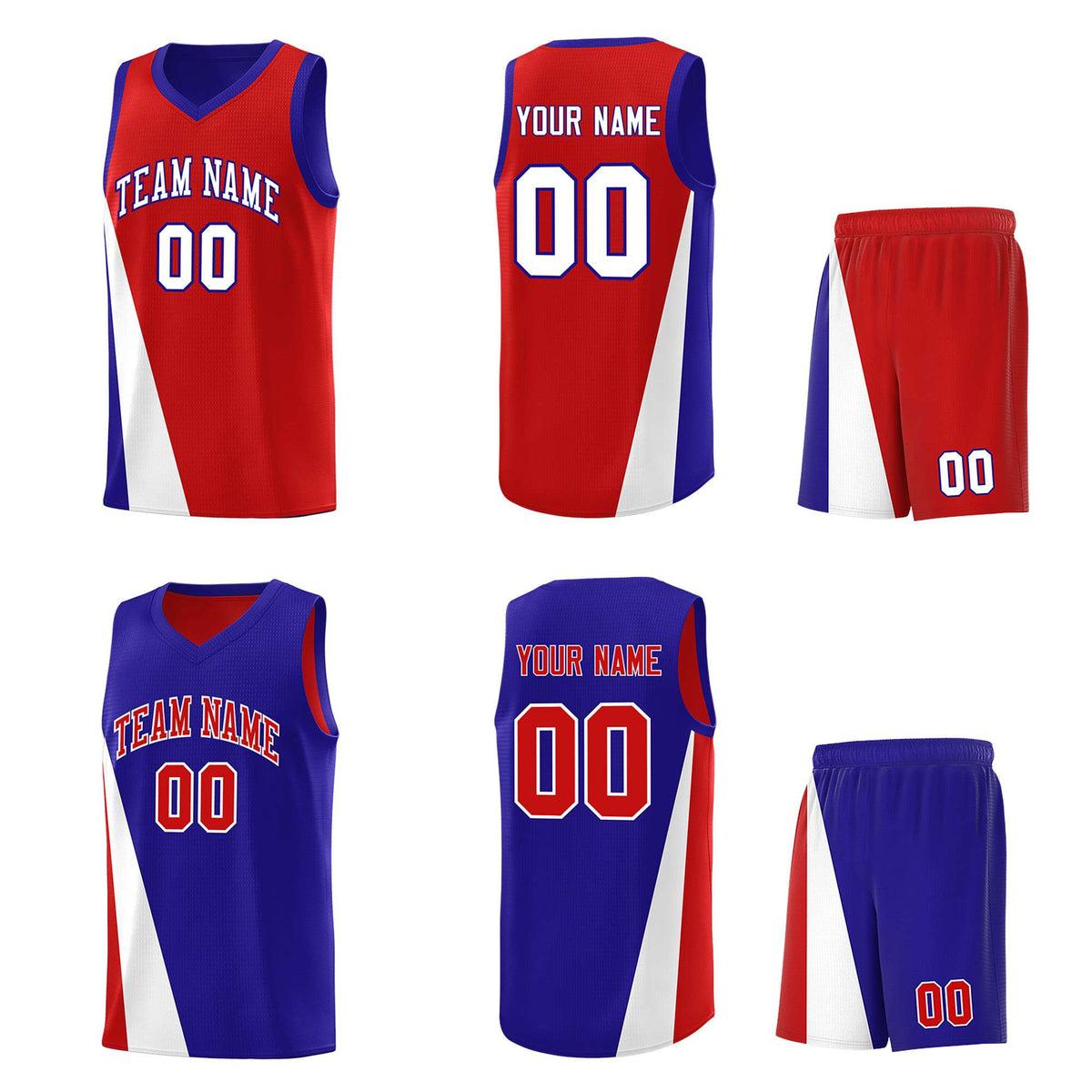 Custom Red Royal Slanting Two Lines Color Block Sports Uniform Basketball Jersey