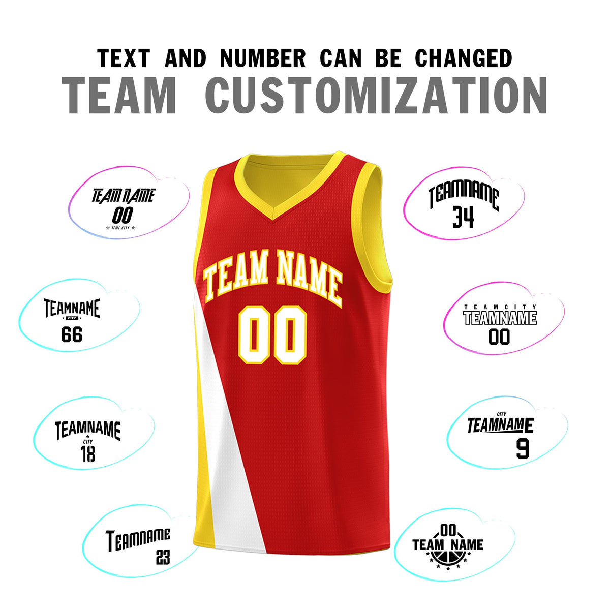 Custom Red Gold Slanting Two Lines Color Block Sports Uniform Basketball Jersey