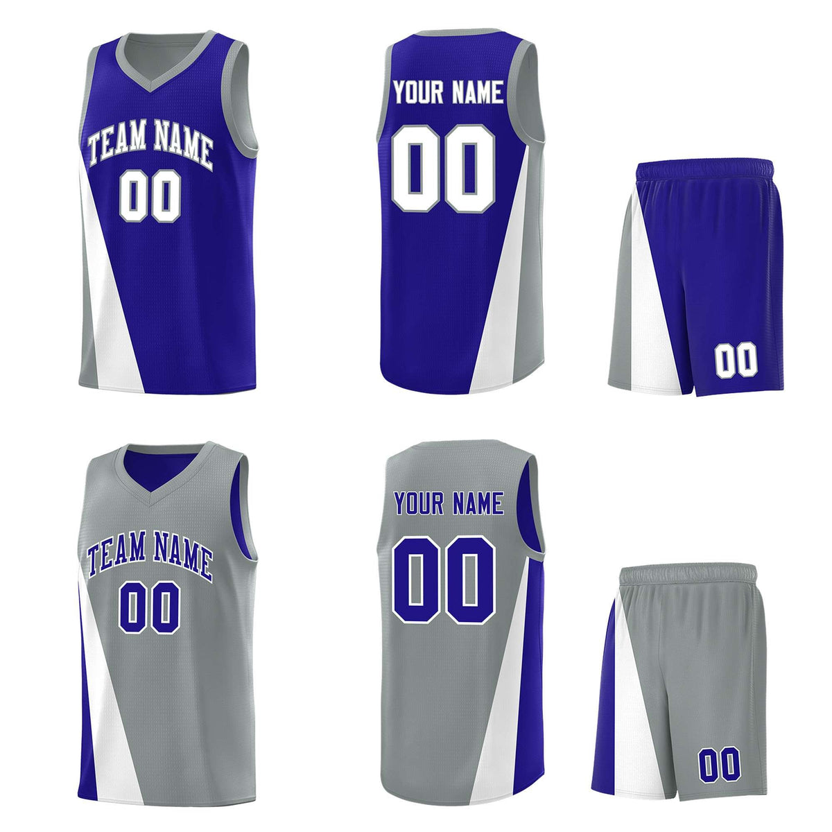 Custom Royal Gray Slanting Two Lines Color Block Sports Uniform Basketball Jersey