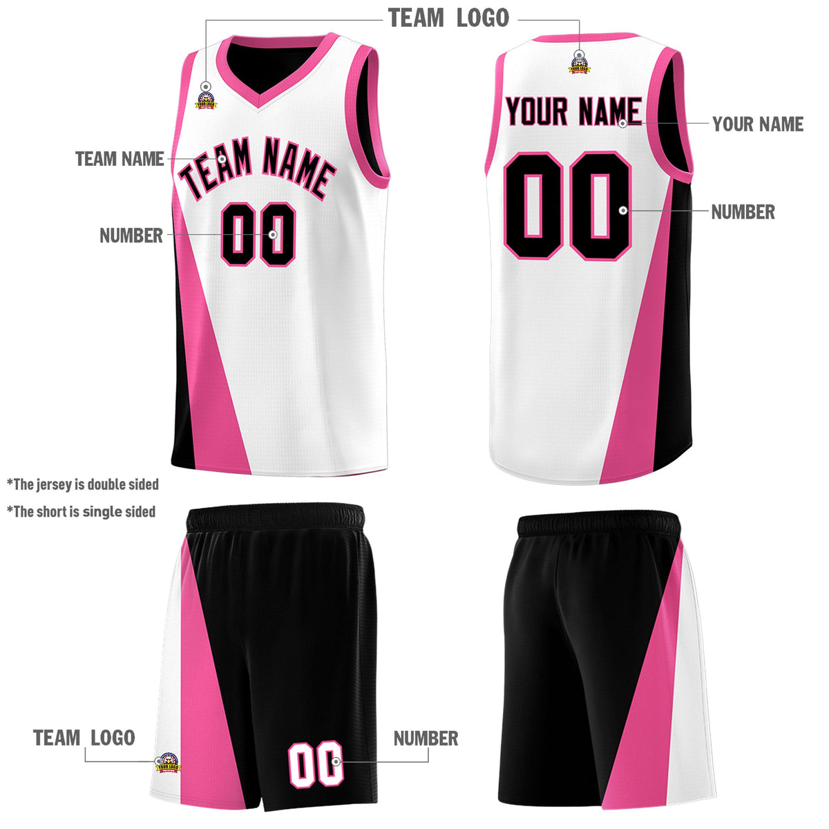 Custom White Black Slanting Two Lines Color Block Sports Uniform Basketball Jersey