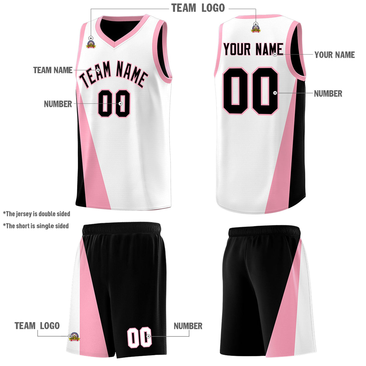 Custom White Black Slanting Two Lines Color Block Sports Uniform Basketball Jersey