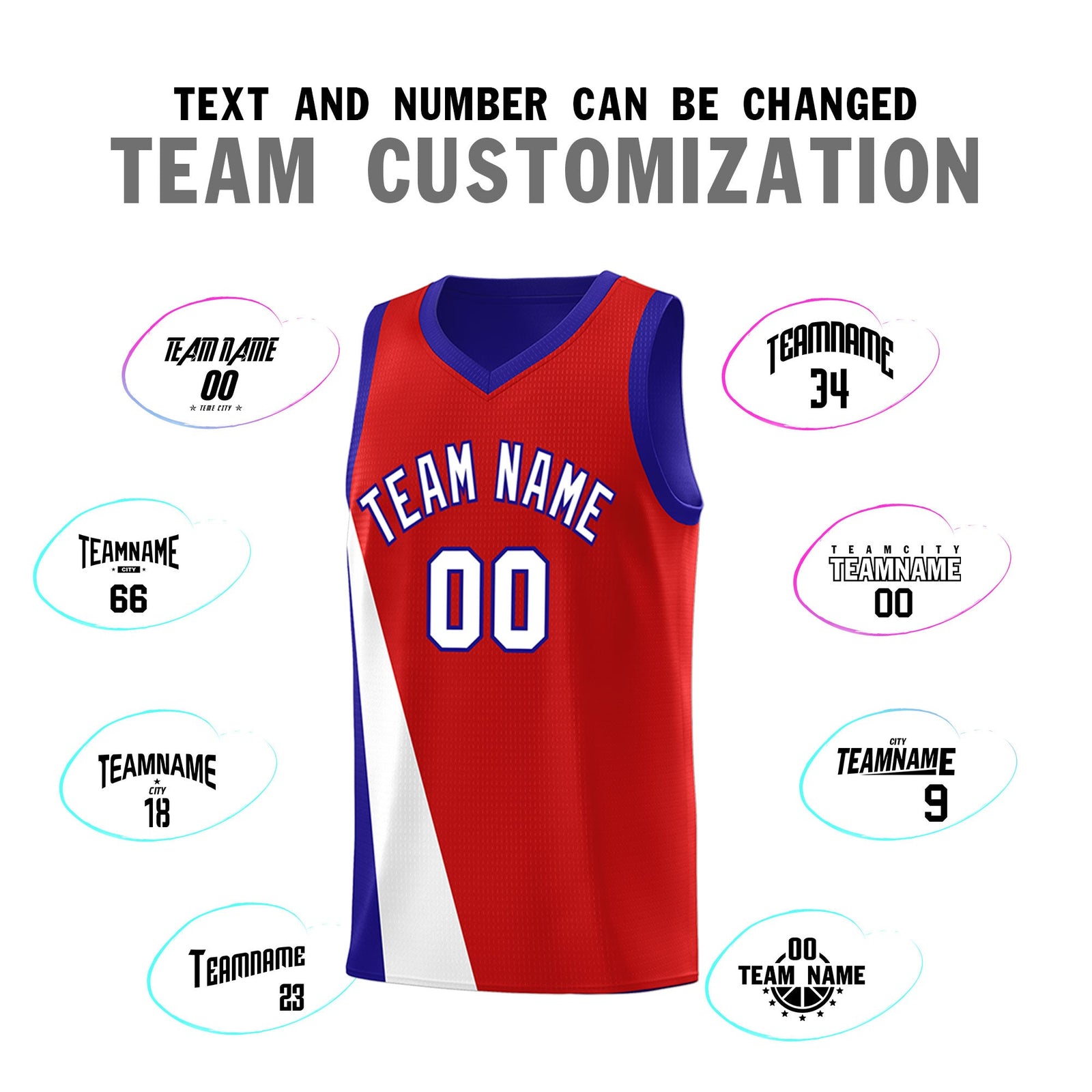 Custom Red Royal Slanting Two Lines Color Block Sports Uniform Basketball Jersey