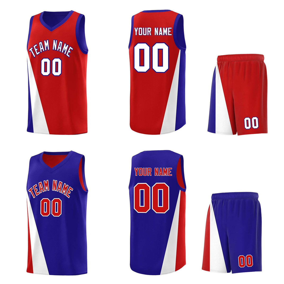 Custom Red Royal Slanting Two Lines Color Block Sports Uniform Basketball Jersey