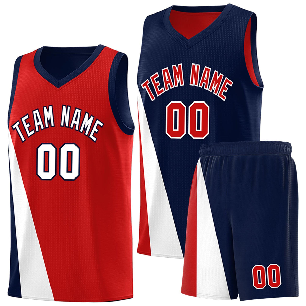 Custom Red Navy Slanting Two Lines Color Block Sports Uniform Basketball Jersey