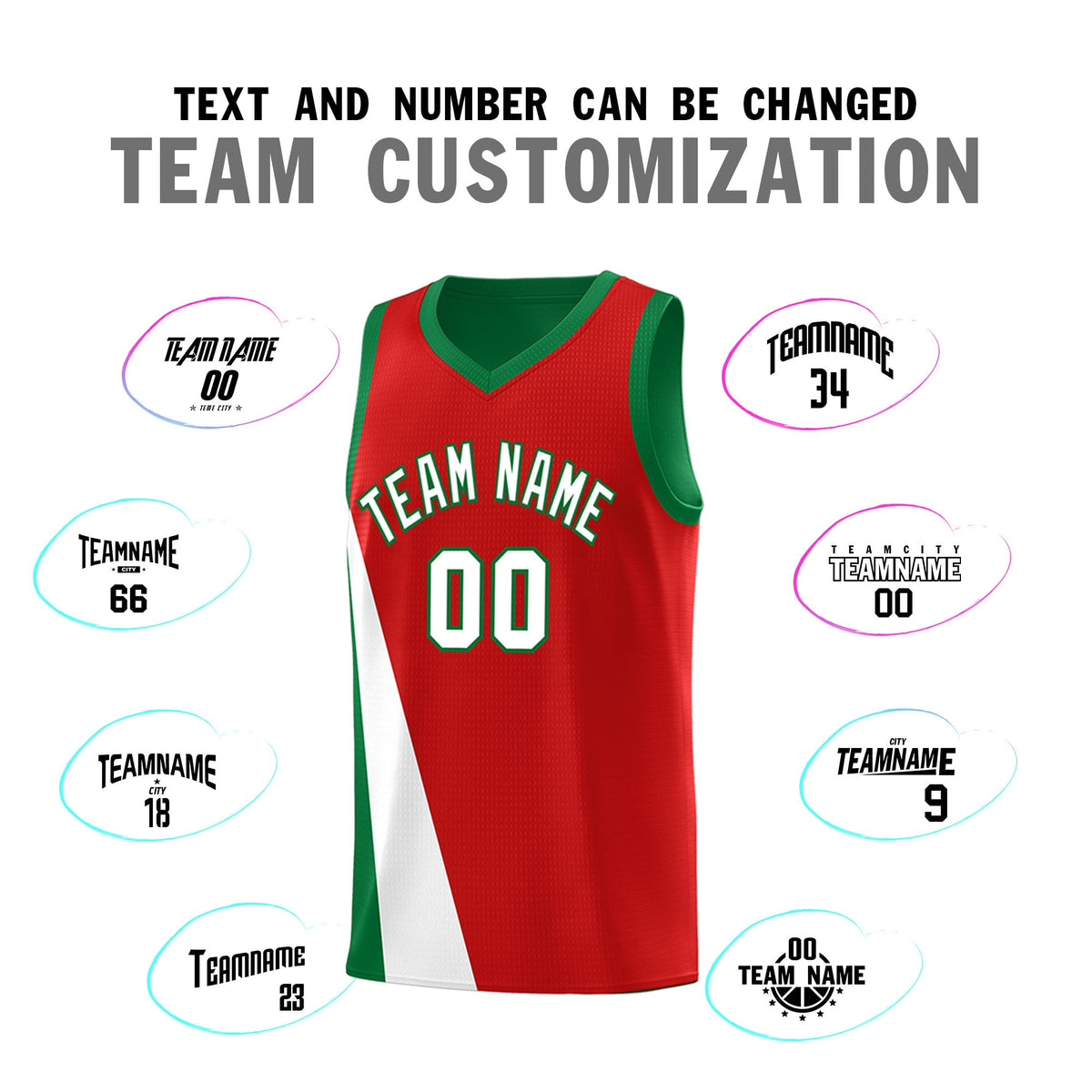 Custom Red Kelly Green Slanting Two Lines Color Block Sports Uniform Basketball Jersey