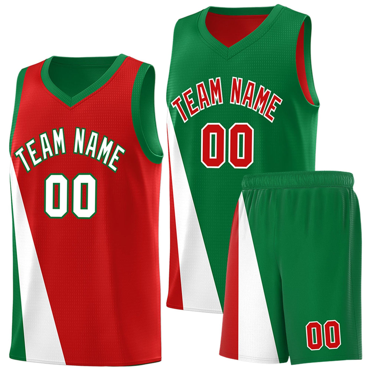 Custom Red Kelly Green Slanting Two Lines Color Block Sports Uniform Basketball Jersey