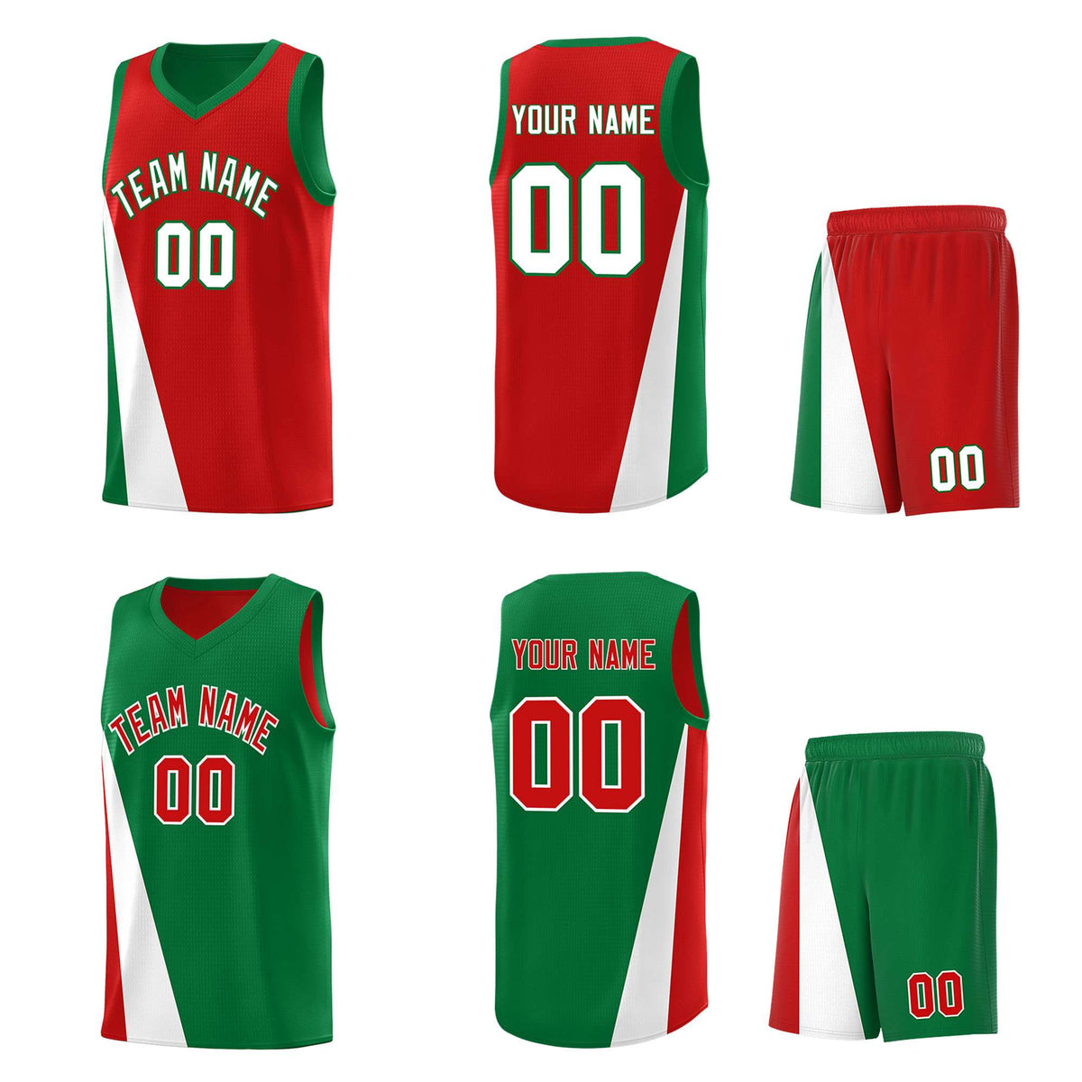 Custom Red Kelly Green Slanting Two Lines Color Block Sports Uniform Basketball Jersey