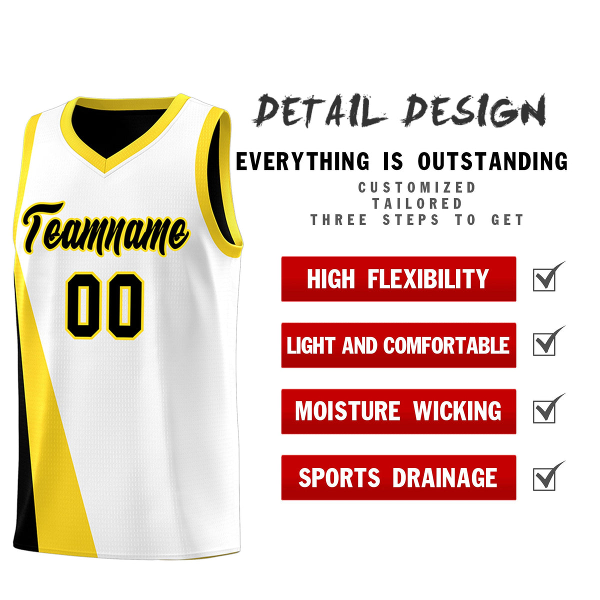 Custom White Black Slanting Two Lines Color Block Sports Uniform Basketball Jersey