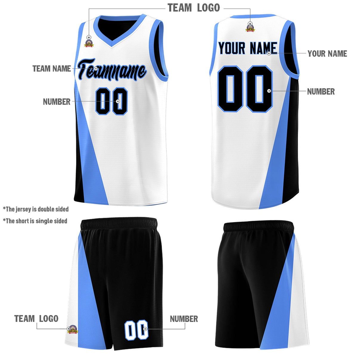 Custom White Black Slanting Two Lines Color Block Sports Uniform Basketball Jersey
