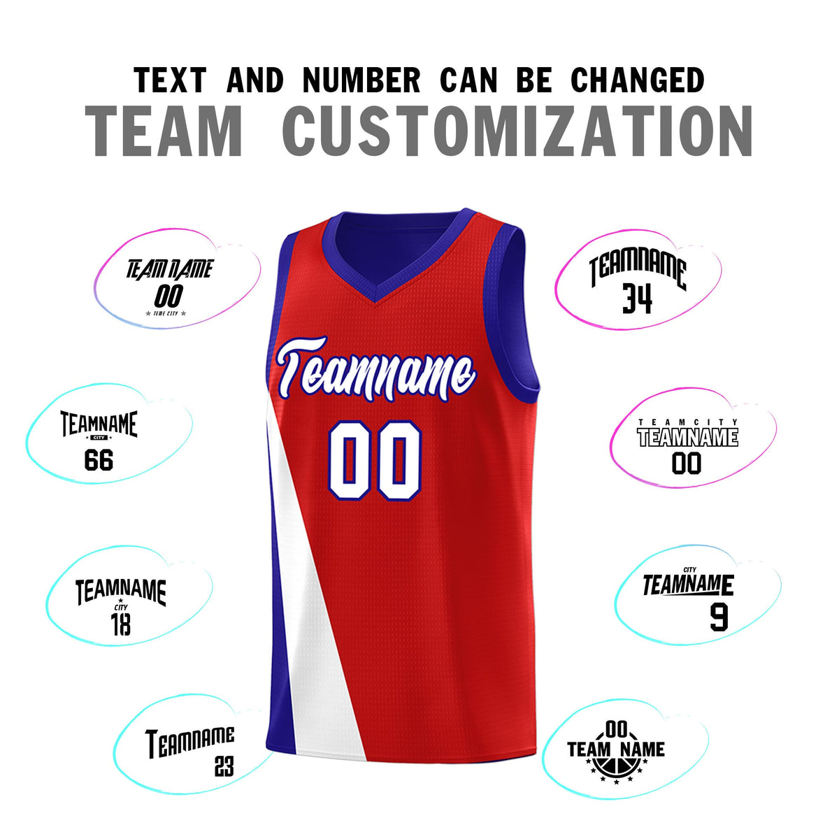 Custom Red Royal Slanting Two Lines Color Block Sports Uniform Basketball Jersey