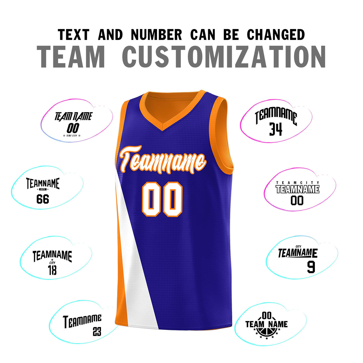 Custom Royal Orange Slanting Two Lines Color Block Sports Uniform Basketball Jersey