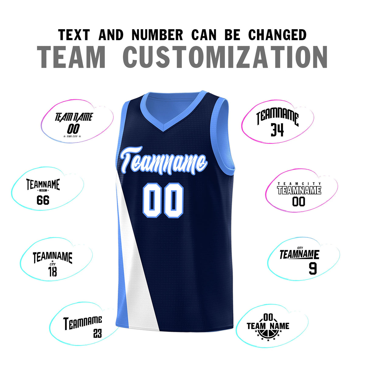 Custom Navy Powder Blue Slanting Two Lines Color Block Sports Uniform Basketball Jersey