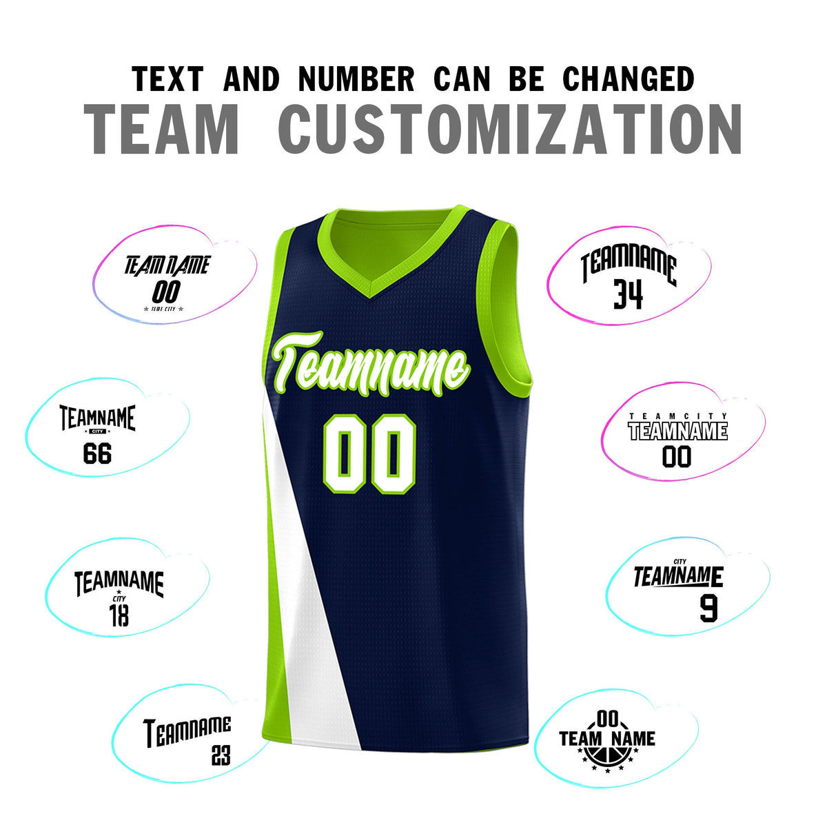 Custom Navy Neon Green Slanting Two Lines Color Block Sports Uniform Basketball Jersey