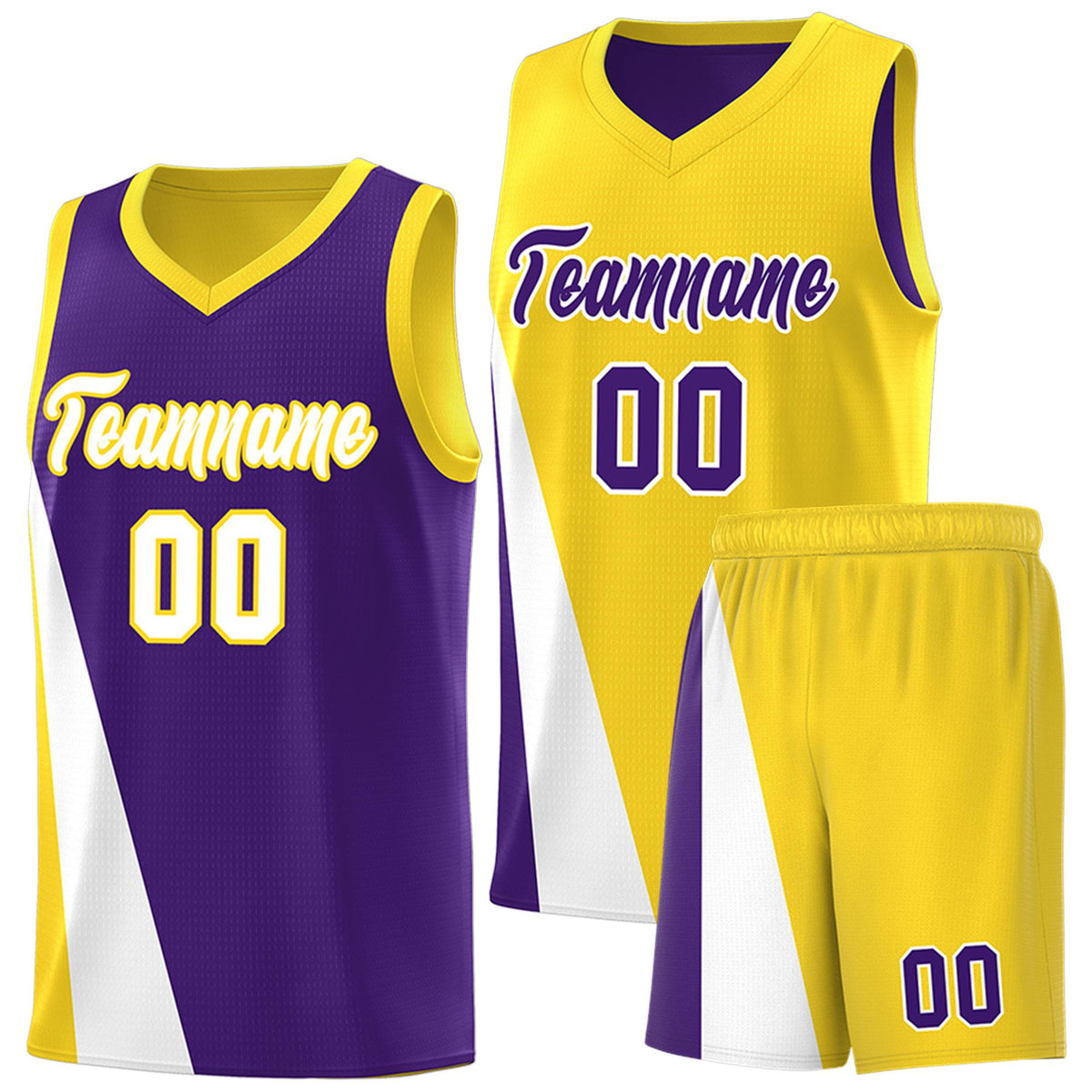 Custom Purple Gold Slanting Two Lines Color Block Sports Uniform Basketball Jersey