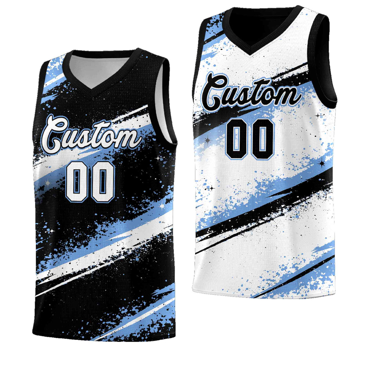 Custom Black Light Blue White Basketball Jersey Stellar Strike Series Splash Quick-Drying