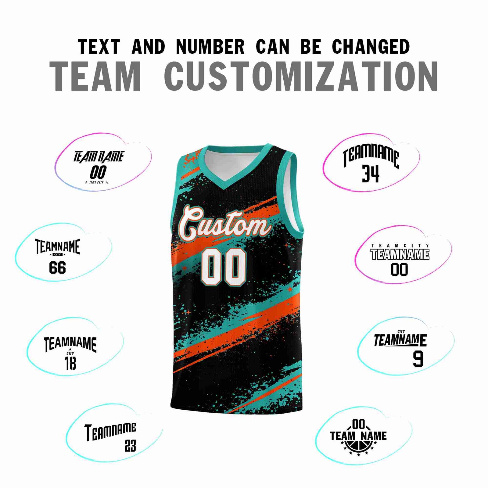 Custom Black Aqua Orange Basketball Jersey Stellar Strike Series Velocity Drapable