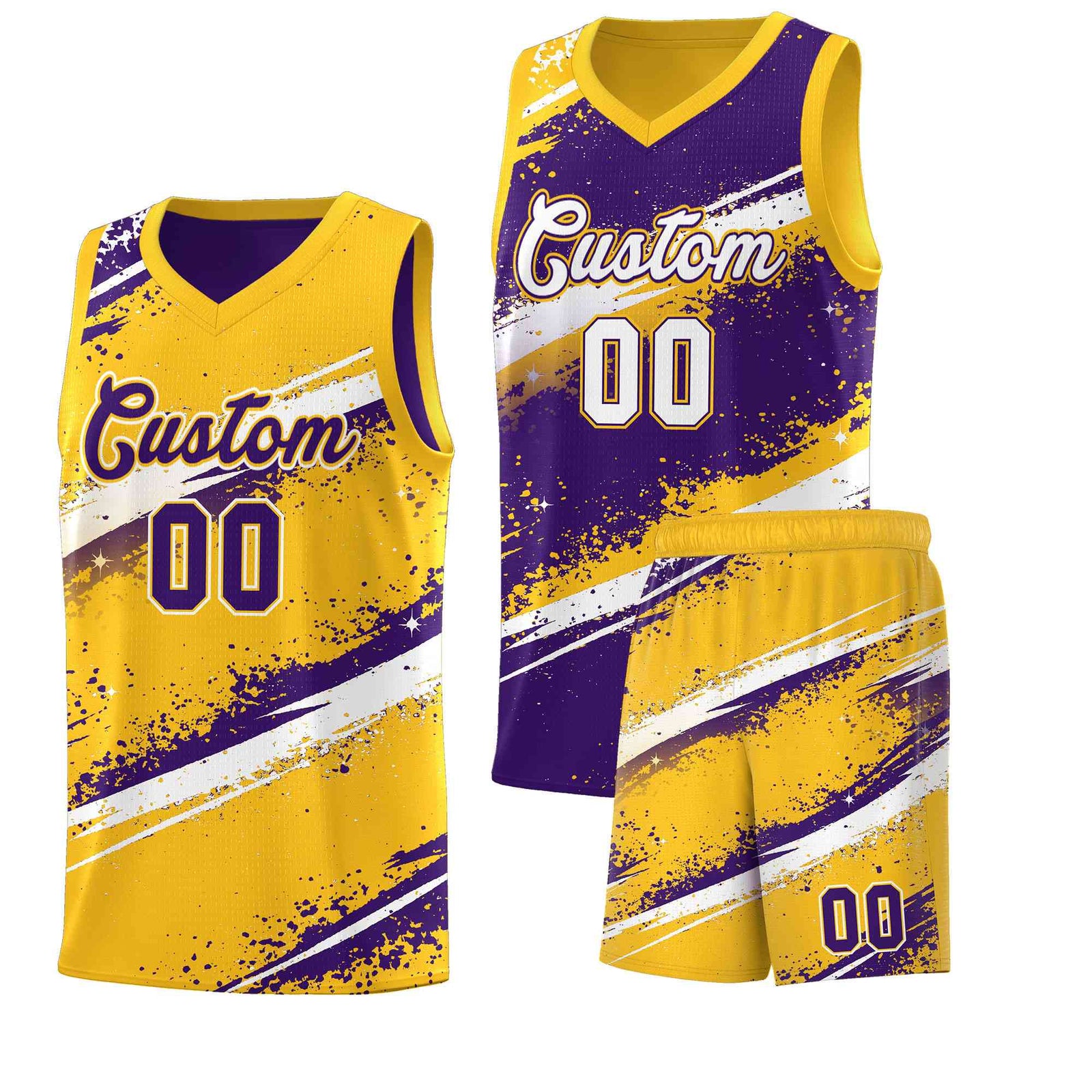 Custom Purple Yellow White Basketball Jersey Stellar Strike Series Cosmic Sublimation Printing