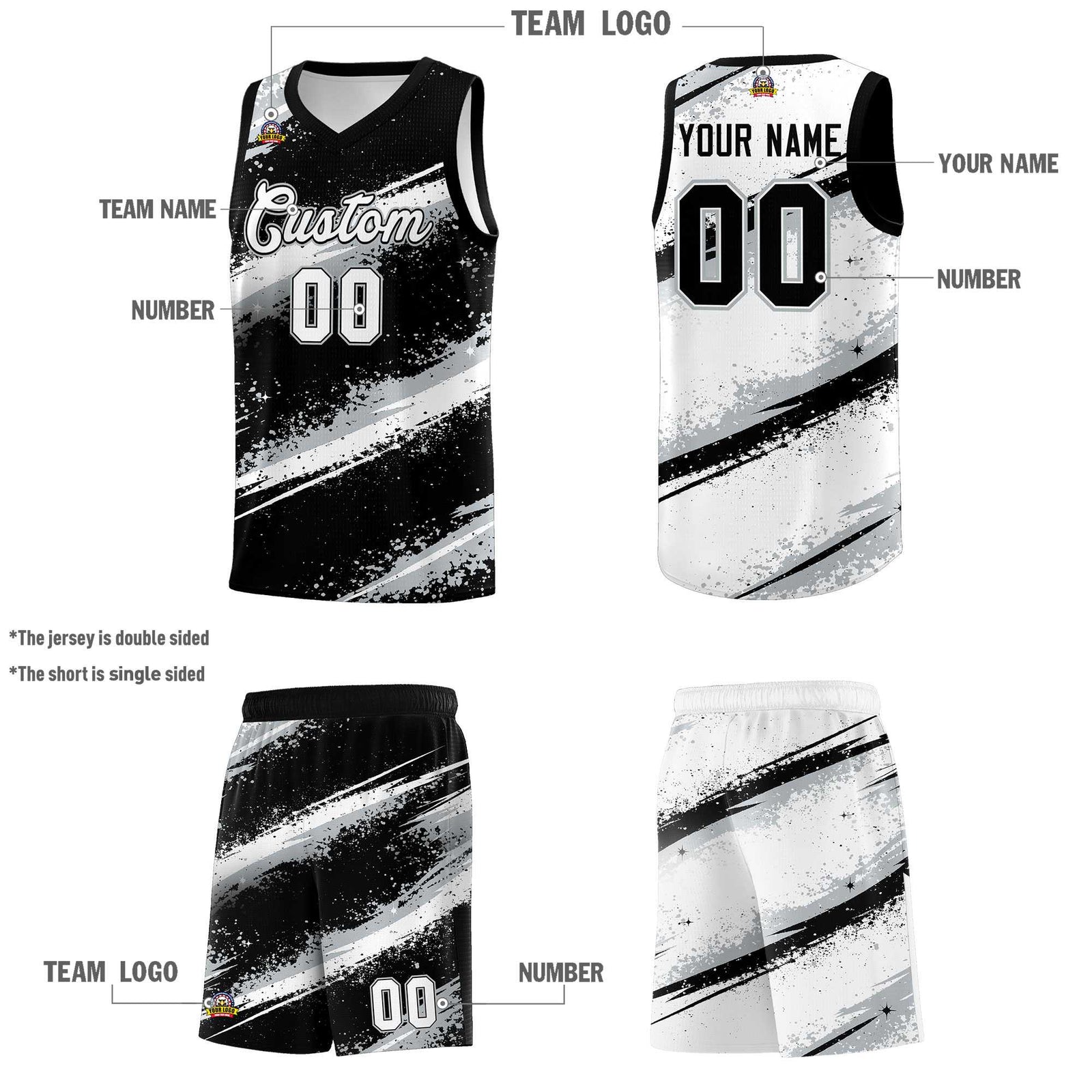 Custom Black Silver White Basketball Jersey Stellar Strike Series Stellar Quick-Drying
