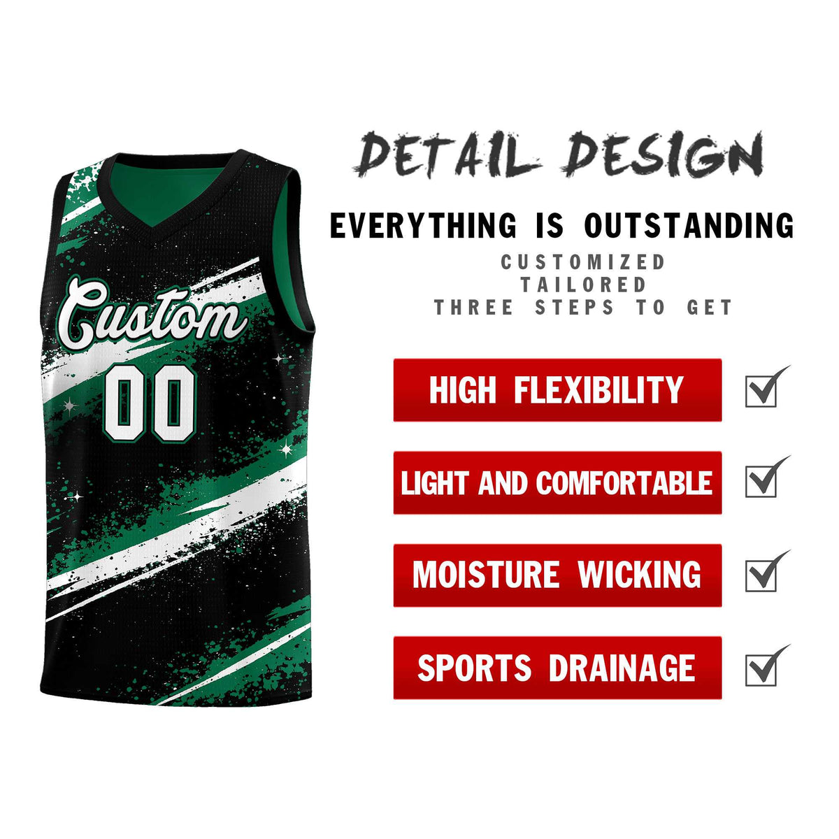 Custom Black Kelly Green White Basketball Jersey Stellar Strike Series Splash Lightweight