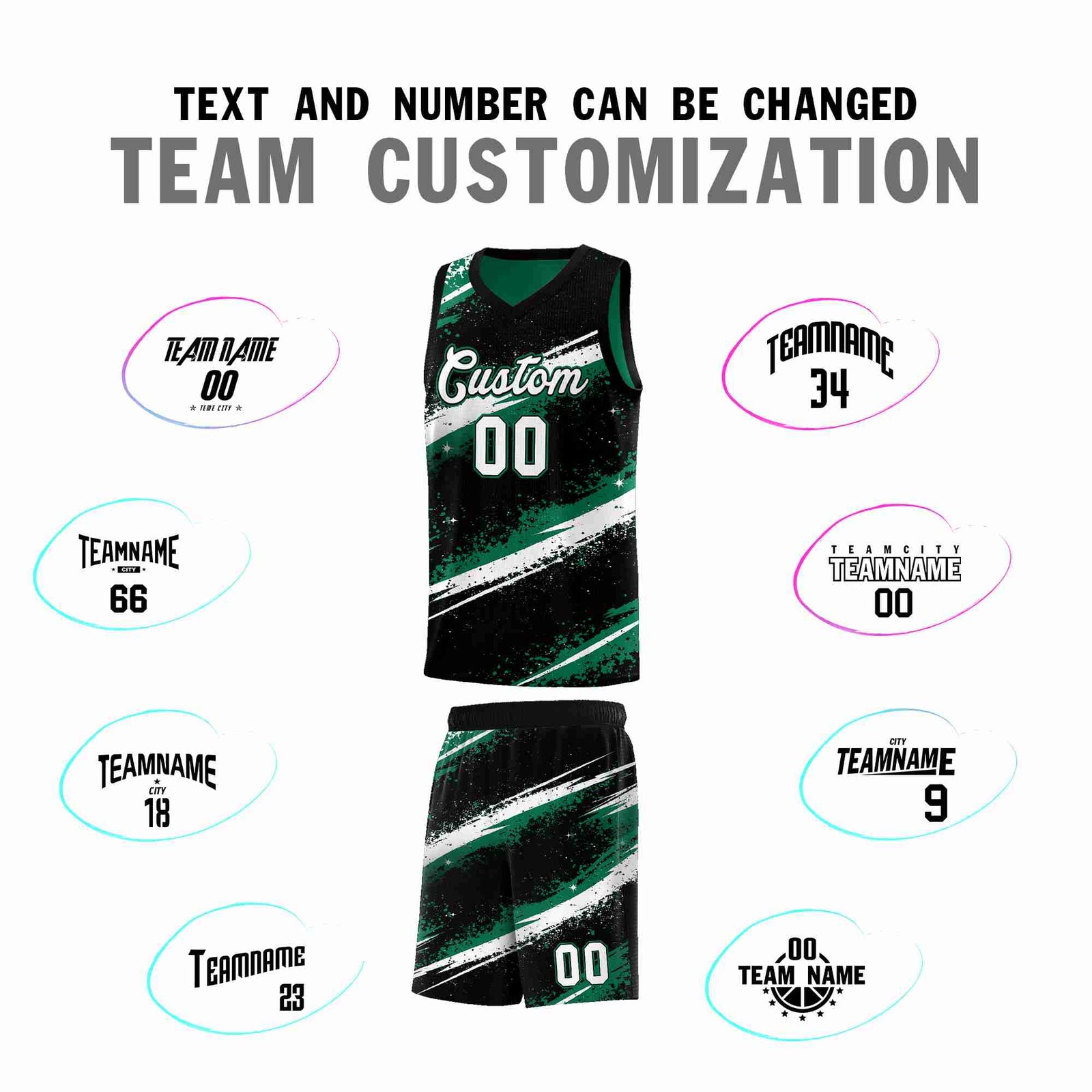 Custom Black Kelly Green White Basketball Jersey Stellar Strike Series Splash Lightweight