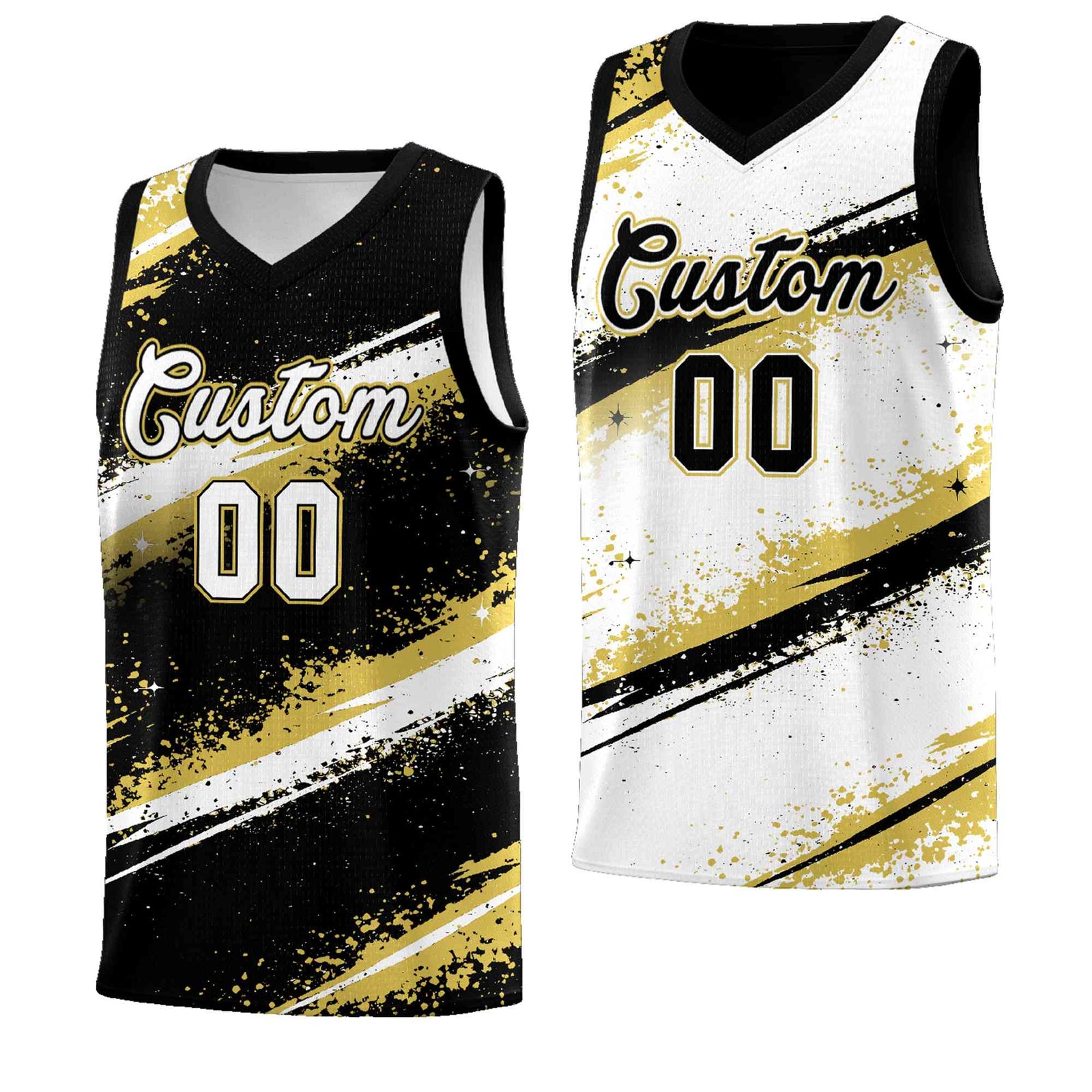 Custom Black Old Gold White Basketball Jersey Stellar Strike Series Reversible Wrinkle-Resistant