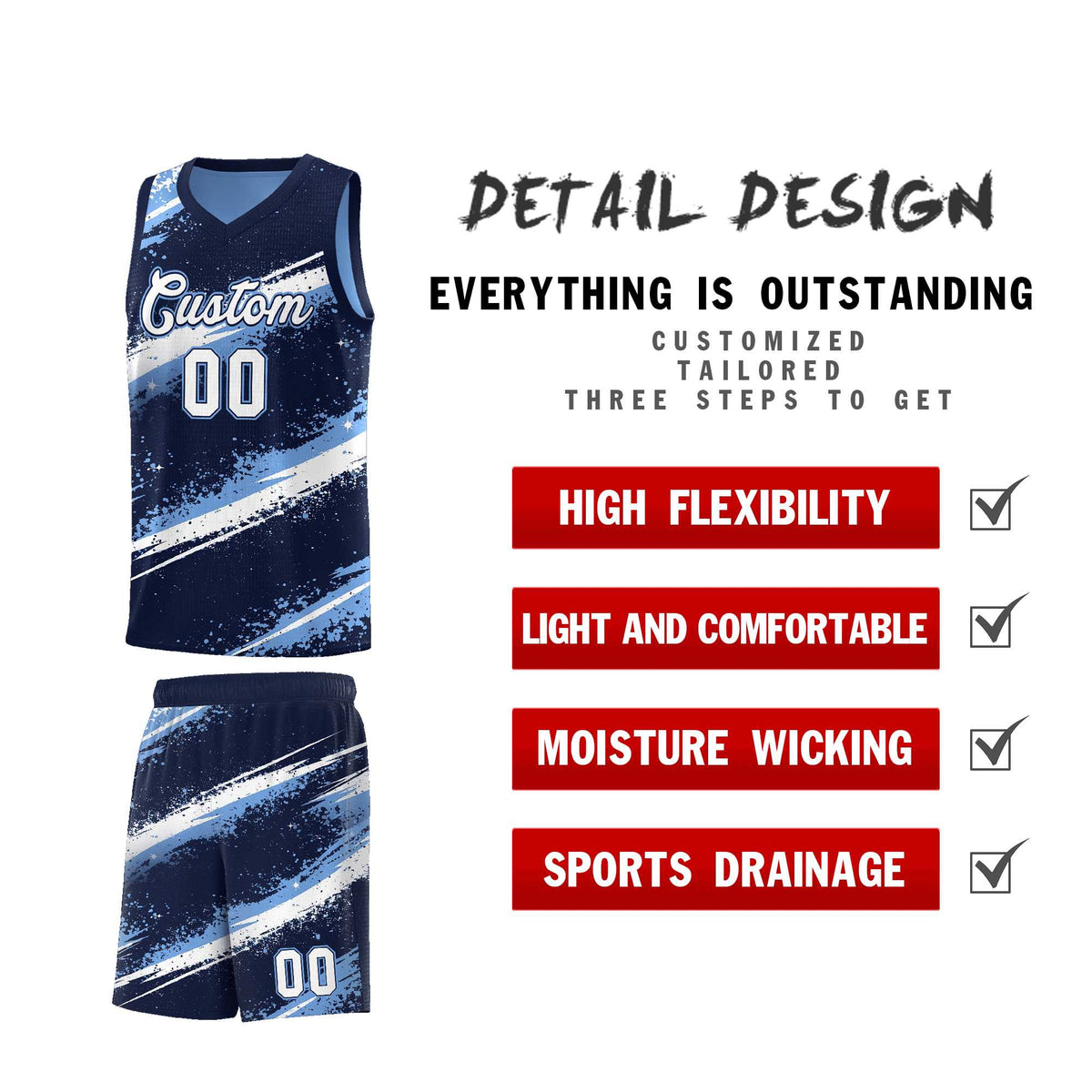 Custom Navy Light Blue White Basketball Jersey Stellar Strike Series Dynamic Drapable