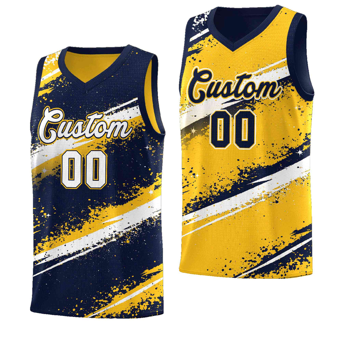 Custom Navy Yellow White Basketball Jersey Stellar Strike Series Velocity Sublimation Printing